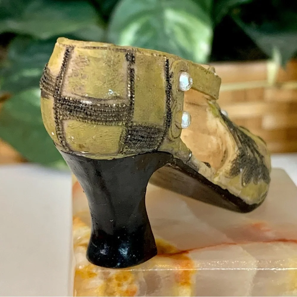 Miniature Mary Jane Shoe Beaded Chunky High Heel Fashion Figurine Collectible